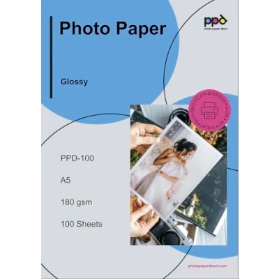 Afbeelding van PPD 100 vellen x A5 fotopapier, glanzend, 180 g, inkjetdruk, hoogglans, direct drogen, eenvoudige toevoer
