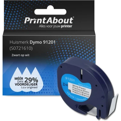 Afbeelding van Huismerk Dymo 91201 (S0721610) Tape Zwart op wit (12 mm)