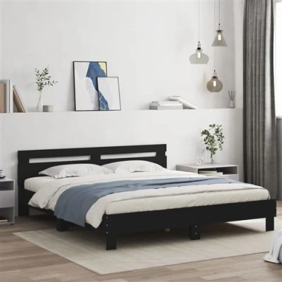 Afbeelding van vidaXL Bedframe met hoofdeinde en LED verlichting zwart 200x200 cm