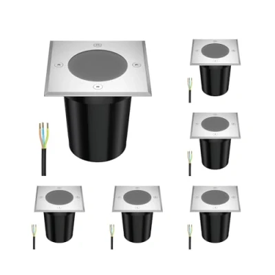 Afbeelding van ledscom.de RELI 6 stuks vloerinbouwlampen voor buiten, IP67, roestvrij staal, vierkant, 11 x cm, 1 GU10 max. 15 W, mat