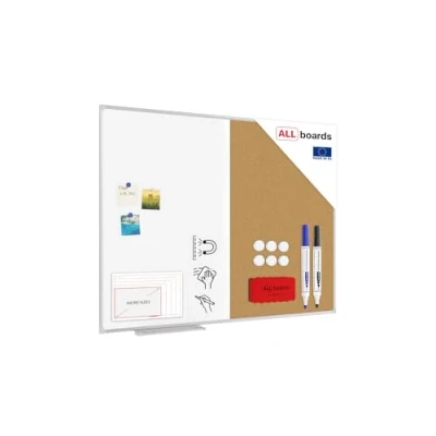 Afbeelding van ALLboards Magnetisch whiteboard van kurk, 120 x 90 cm, beschrijfbaar, droog afwasbaar, voor magneetnaalden en priknaalden