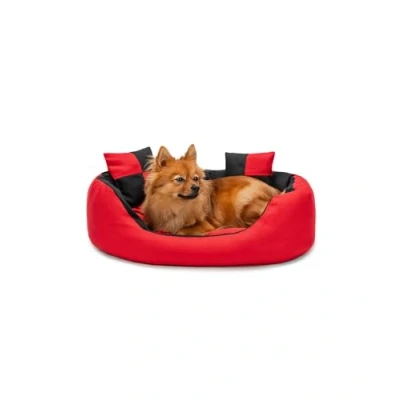 Afbeelding van lionto 4 in 1 hondenbed, wasbare bank met omkeerbaar kussen, rood/zwart, (S) 65 x 50 cm