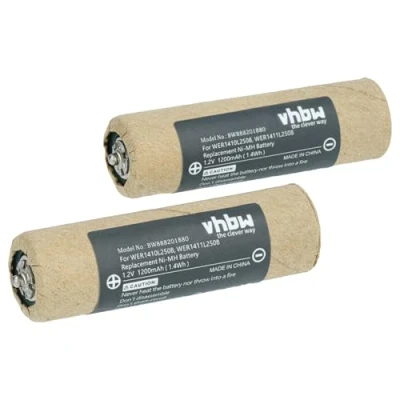 Afbeelding van vhbw 2 x batterijen, compatibel met Panasonic ER1510, ER1511, ER1512, ER154, ER160 scheerapparaat (1200 mAh, 1,2 V, NiMH)