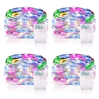 Afbeelding van Vacoulery led lichtsnoer, werkt op batterijen, 5 m, 50 leds, micro batterij, voor binnen en buiten, slaapkamer, Kerstmis, bruiloft, dennenboom, decoratie (4 stuks, kleurrijk)