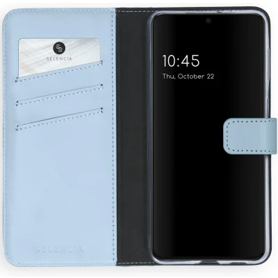 Afbeelding van Selencia Hoesje Geschikt voor Samsung Galaxy S21 Plus Met Pasjeshouder Echt Lederen Bookcase Lichtblauw