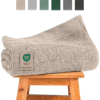 Afbeelding van Hausfelder Saunahanddoek, 80 x 200 cm, premium kwaliteit, 500 g/m², grote saunahanddoek voor dames en heren, 100% katoen, Ökotex gecertificeerd (80 beige)