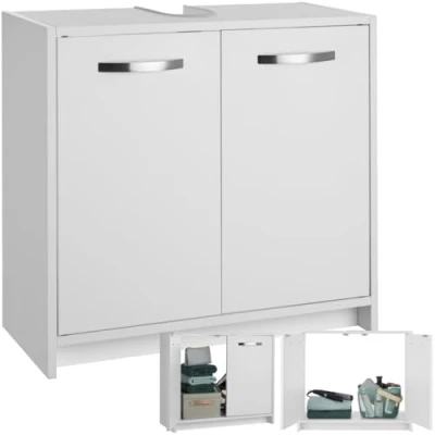 Afbeelding van tectake® Wastafelonderkast Onderkast, Badkamerkast voor Onder de Wastafel Wastafel, Kastmeubel, Badkameronderkast Onderkast Badkamer en Toilet Badkamermeubel Wit