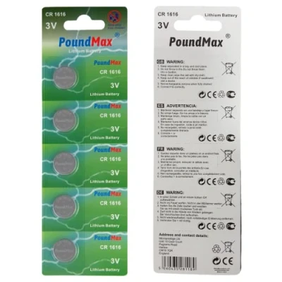 Afbeelding van PoundMax 1616 Lithium knoopcelbatterijen CR1616 DL1616, 3 V, 5 stuks