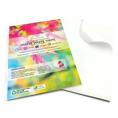 Afbeelding van Evergreen Goods 20 vellen A4 zelfklevend vinylpapier, mat wit en waterdicht hoge resolutie inkjetprinterpapier, zelfklevende voor het afdrukken van afbeeldingen/foto&#039;s