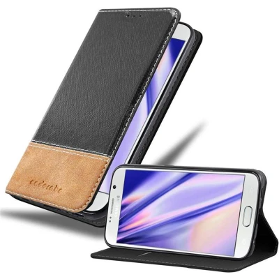 Afbeelding van Cadorabo Hoesje geschikt voor Samsung Galaxy S6 in ZWART BRUIN Beschermhoes met magnetische sluiting, standfunctie en kaartvakje Book Case Cover Etui