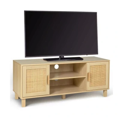 Image de Meuble TV vintage ELIN 2 portes effet naturel cannage 115 cm