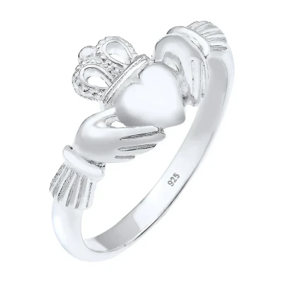 Afbeelding van Elli Claddagh HERZ Krone KÖNIGLICH Ring, Dames, Maat: 54, Silber