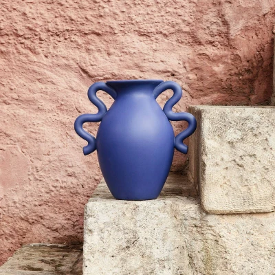 Afbeelding van ferm LIVING Verso Tafelvaas, blauw, hoogte 27 cm, keramiek