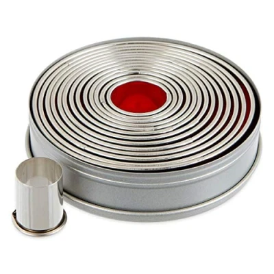Afbeelding van thermohauser 14 stuks ronde uitsteekvormen van roestvrij staal met gladde rand 2,3 tot 11,0 cm diameter