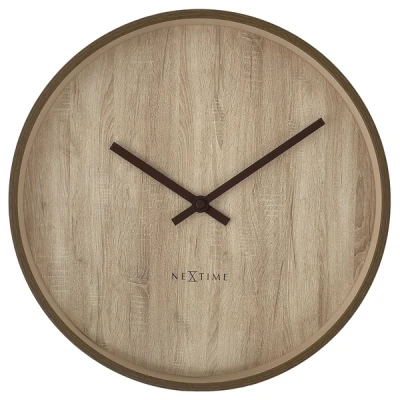 Afbeelding van Wandklok 30cm Stille Donkerbruin/Lichtbruin Plastic NeXtime &#039;Oslo&#039;