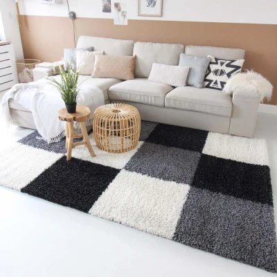 Afbeelding van Hoogpolig Tapijt/Vloerkleed Shaggy Trend Blokken Antraciet 160x230 Cm