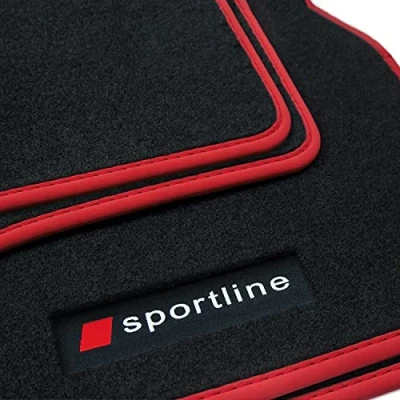 Afbeelding van teileplus24 PV100 Sportline Design rubberen vloermatten voor Audi A1 8X 2010 2018, rand: rood