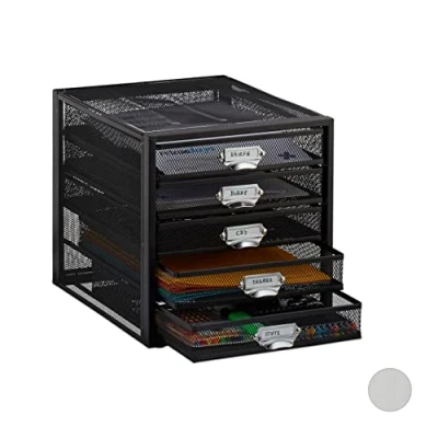 Afbeelding van Relaxdays Ladenbox brievenbak opbergsysteem ladenblok op bureau 5 lades A4 zwart