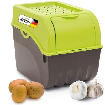 Afbeelding van Novaliv Aardappelopbergdoos, groot formaat 9 liter, groen, aardappelbox, stapelbare groentebox, uienmand, voorraaddoos voor aardappelen, opbergdoos