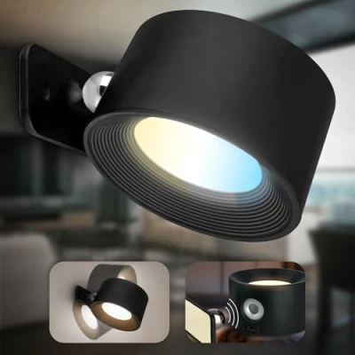Afbeelding van B.K.Licht oplaadbare Wandlamp zonder voeding met batterij magnetisch 360 draaibar dimbaar CCT Zwart