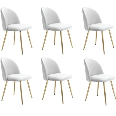 Afbeelding van JINPALAY Eetkamerstoelen, gestoffeerd, fluweel, modern, met rugleuning, goudkleurig, beige, 6 stuks