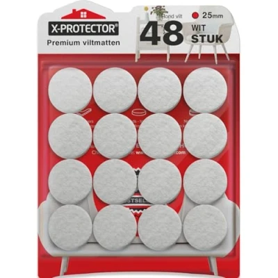 Afbeelding van Meubilair Pads Vloerbeschermers X PROTECTOR 48 Pcs, Premium Wit 25 mm Vilten voor Stoelpoten Meubelpoten Enorme Hoeveelheid Vloerbescherming