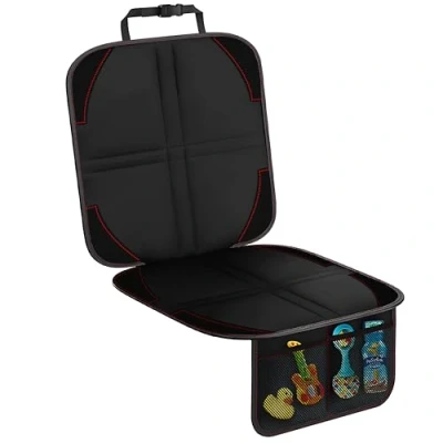 Afbeelding van Retoo Autostoelbeschermer voor kinderen, universele bescherming, antislip, waterdicht, 2 netvakken, ISOFIX, zwart