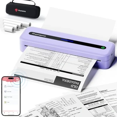 Afbeelding van Phomemo M832 Draagbare printer, A4, thermische compatibel met Android en iOS, inktvrije printer transportkoffer 4 rollen thermisch papier, paars