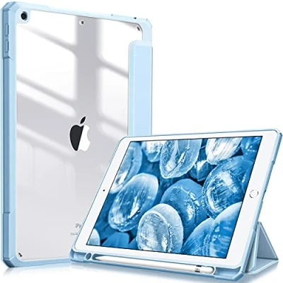 Afbeelding van Fintie Hoes voor iPad 10.2 inch 9e Generatie 2021/8e Gen 2020 /7e 2019 [Ingebouwde Penhouder] Schokbestendige Cover met Transparant Harde Schaal Terug Beschermhoes 10.2, (Hemelsblauw)