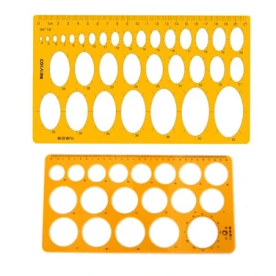 Image de YLUFAC Lot de 2 pochoirs circulaires pour dessin, ellipse, quilling, transparent, orange, mesure numériques, règles le bureau et l&#039;école, la construction, coffrage, les dessins