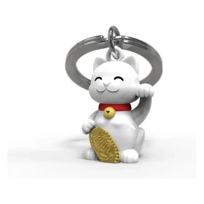 Afbeelding van Metalmorphose sleutelhanger Lucky Cat Wit / 3 x 2 0.5 cm Metaal