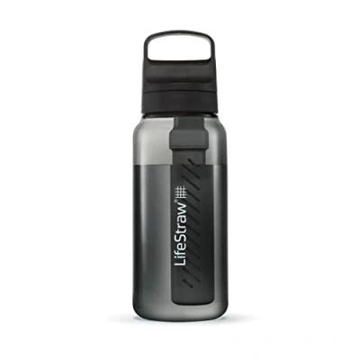 Afbeelding van LifeStraw Go Series BPA vrije filterfles voor reizen en dagelijks gebruik, verwijdert bacteriën, parasieten microplastics, verbetert de smaak, Nordic Black 1 liter