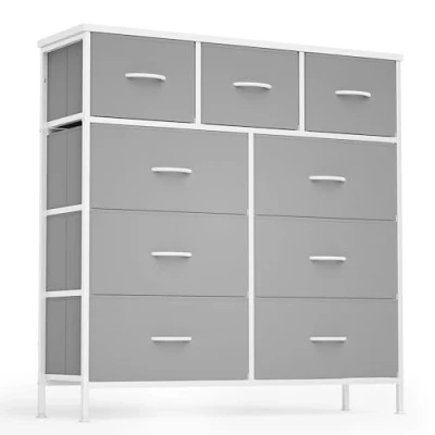 Afbeelding van Xbro AP70 Ladekast, Dressoir,Ladekast met 9 stoffen laden, opbergkast voor garderobekasten, slaapkamerkast slaapkamer, woonkamer, hal (Licht grijs)