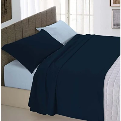 Afbeelding van Italian Bed Linen Lakenset &quot;Natural Color&quot;, donkerblauw/lichtblauw, eenpersoonsbed