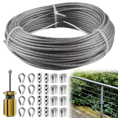 Afbeelding van GBKDQQ 3 mm 20 m staalkabel PVC roestvrij staal 304 roestvrijstalen mantel met aluminium hulzen, oogjes, kabelschoenen om op te hangen,