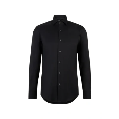 Afbeelding van BOSS Hank Zwart Overhemd maat 38 Heren Overhemden Formeel Effen met Slim fit Pasvorm Polyester