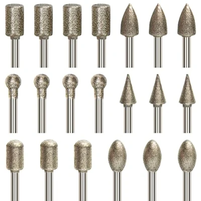 Afbeelding van 20 delige diamantfreesset, diamantfrezen draaigereedschap met 3 mm schacht, geschikt voor steenbewerking, glas, keramiek polijsten