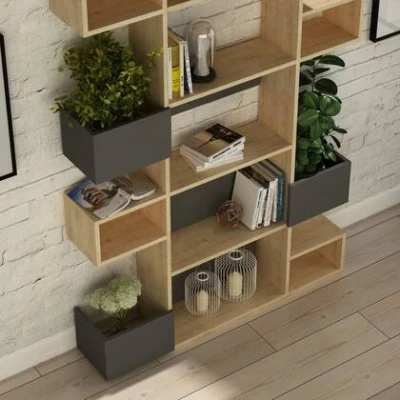 Afbeelding van Boekenplank Woody Fashion 120 x 171 20 cm Oak Anthracite design