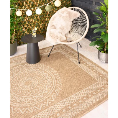 Afbeelding van Jute Buitenkleed Boho Mandala Beige/wit 120x170 Cm