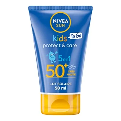 Image de NIVEA SUN Lait Solaire Protect &amp; Play Enfants FPS 50+ Format Voyage (1 X 50 Ml), Crème Résistante Ã Lâ™eau, Protection Formulée Pour La Peau Des