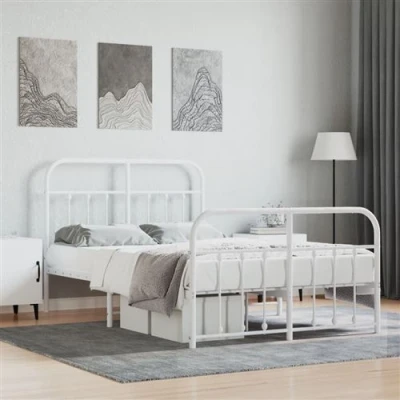 Afbeelding van Bedframe met hoofd en voeteneinde metaal wit 120 x 190 cm