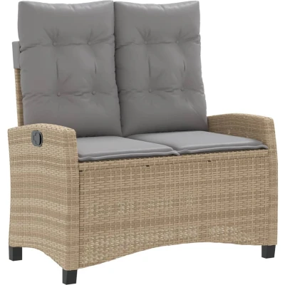 Afbeelding van Tuinbankje verstelbaar met kussens poly rattan beige