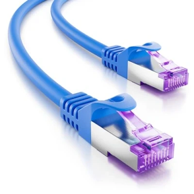 Afbeelding van deleyCON 7,5 m RJ45 aansluitkabel ethernetkabel netwerkkabel met ruwe kabel CAT7 S FTP PiMF afscherming Gigabit LAN SFTP koper DSL Switch Router Patchpaneel blauw
