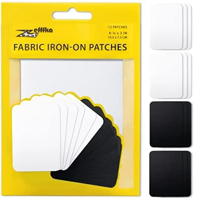 Afbeelding van ZEFFFKA 12 stuks hoogwaardige strijkbare patches voor binnen en buiten, 100% katoenen lijm, zwart/wit, afmetingen: 7,6 x 10,2 cm