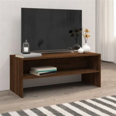 Afbeelding van Tv meubel 100x40x40 cm bewerkt hout bruin eikenkleur