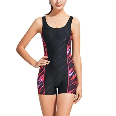 Afbeelding van Dames eendelig badpak Legsuit Afslankend Workout Combishort, Zwart wijnrood