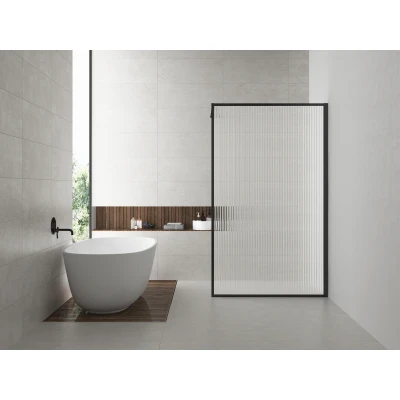Afbeelding van Wiesbaden Square inloopdouche 1200x2000 8mm nano geribbeld helder glas/mat zwart