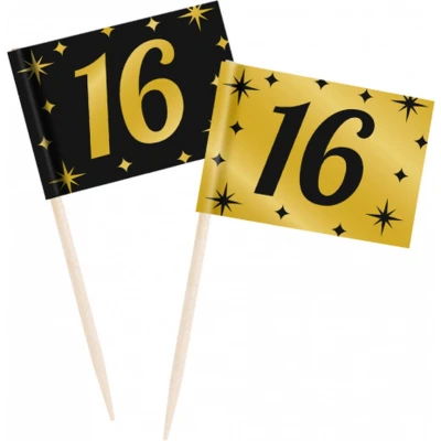 Afbeelding van Coctail Prikkers 16 jaar Classy 6,5cm 50 stuks