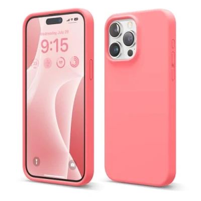 Afbeelding van elago Vloeibare siliconen telefoonhoes compatibel met iPhone 15 Pro Max, integrale bescherming, schokbestendig, zachte krasbestendige microvezelvoering, 17 cm, roze