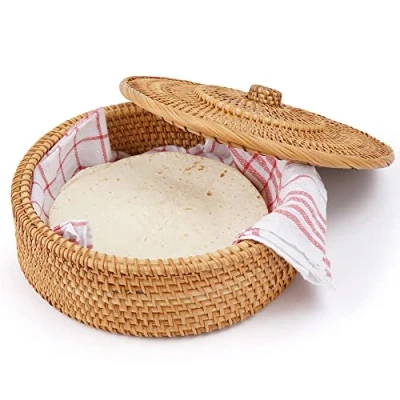 Afbeelding van Tortillada 26 cm tortilla verwarmingsmand Handgemaakt van rotan met katoenen theedoek